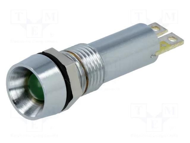 Indicator: LED; recessed; green; 24VDC; Ø8.4mm; IP67; connectors SCHURTER 0035.0608