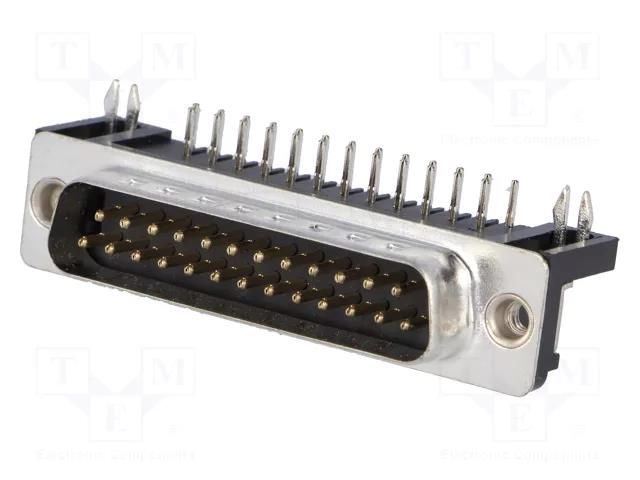 D-Sub; PIN: 25; socket; male; angled 90°; THT; UNC 4-40; 3A; 20mΩ ADAM TECH DB25-PL-24