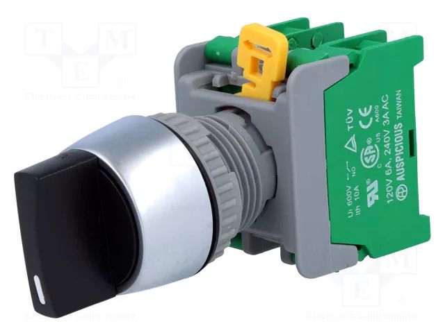Switch: rotary; 22mm; Stabl.pos: 3; NO x2; black; none; 3A/230VAC AUSPICIOUS CS22-2-O-BK
