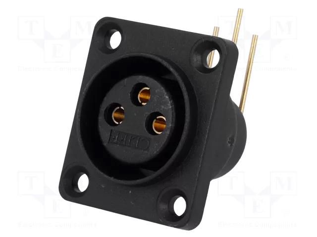 Connector: XLR; socket; female; 5A; PIN: 3; angled 90°; sealed; THT CLIFF CP30072