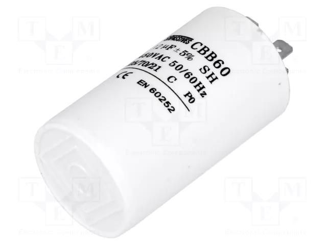 Capacitor: polypropylene; motors, run; 12uF; 450V; Ø40x70mm; ±5% SR PASSIVES CBB60A-12/450