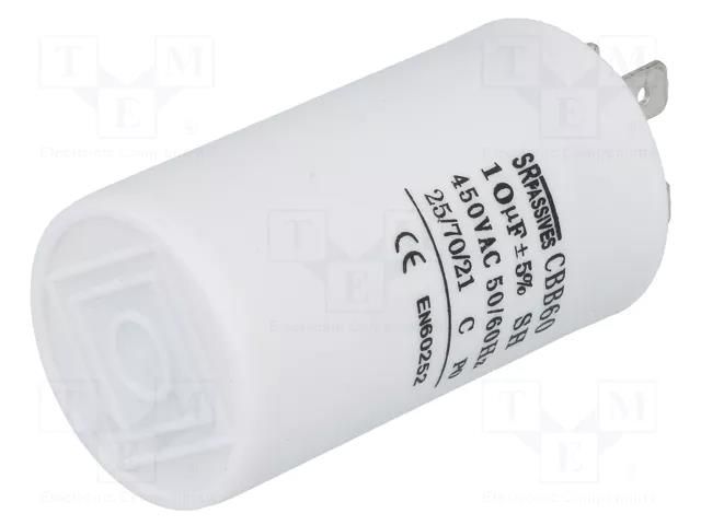 Capacitor: polypropylene; motors, run; 10uF; 450V; Ø35x60mm; ±5% SR PASSIVES CBB60A-10/450
