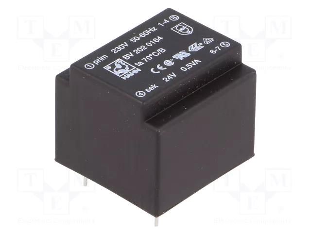 Transformer: encapsulated; 0.5VA; 230VAC; 24V; 21mA; PCB; BV HAHN BV2020164