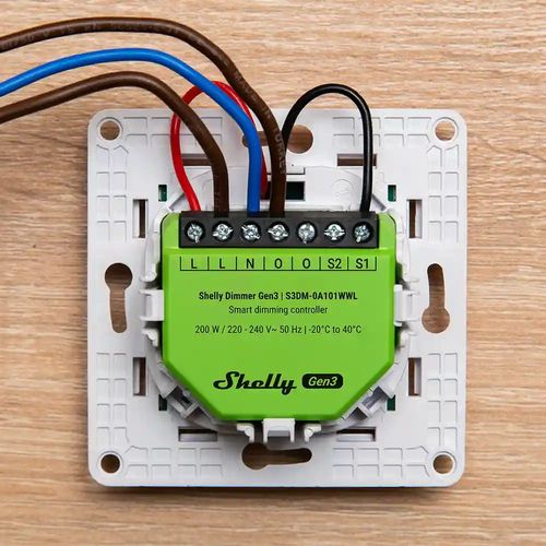 Išmanus apšvietimo valdiklis Shelly Dimmer GEN3, 230Vac, 150W, Wi-Fi, Bluetooth 3800238070526