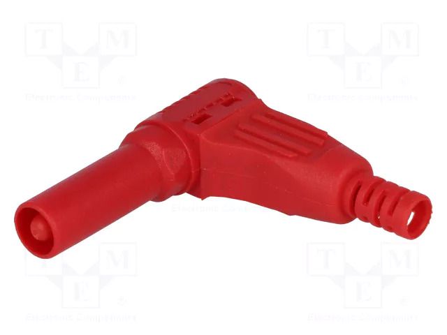 Connector: 4mm banana; plug; 32A; red; insulated,angled; 40mm AXIOMET BAP-100-R