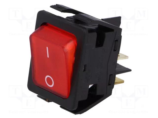 ROCKER; DPST; Pos: 2; ON-OFF; 16A/250VAC; 20A/28VDC; red; neon lamp BULGIN AE-C6053ALNAE