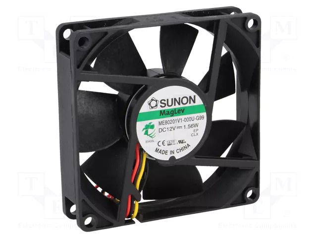Fan: DC; axial; 12VDC; 80x80x20mm; 61.16m3/h; 38dBA; Vapo; 4.57mmH2O SUNON ME80201V1-G99