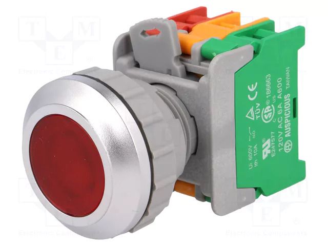 Switch: push-button; 30mm; Stabl.pos: 1; NC + NO; red; IP65; LXB30 AUSPICIOUS LXB30-1-O/C-R