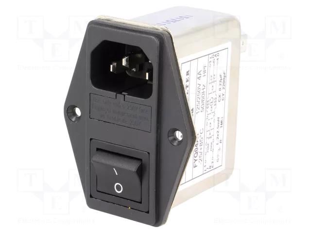 Connector: AC supply; socket; male; Inom: 4A; Ir: 0.6mA; 250VAC; 1MΩ YUNPEN ELECTRONIC FYQ04A1