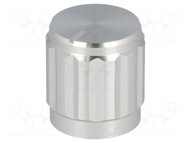 Knob; with pointer; aluminium,thermoplastic; Øshaft: 6mm; silver SR PASSIVES GS6M-15X16