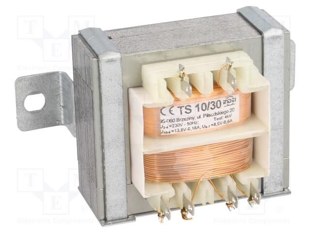 Transformer: mains; 10VA; 230VAC; 13.8V; 8.5V; 180mA; 600mA; IP00 INDEL TS10/30