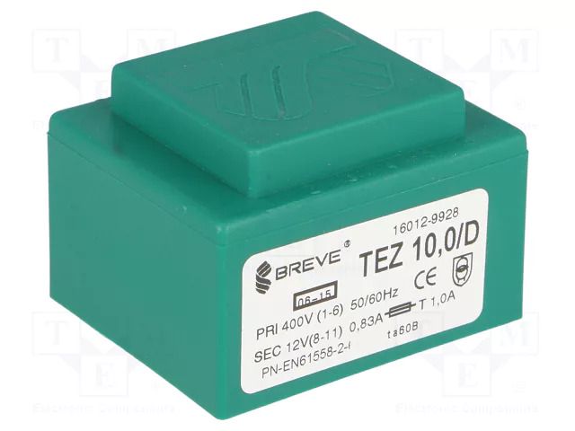 Transformer: encapsulated; 10VA; 400VAC; 12V; 833.3mA; PCB; IP00 BREVE TUFVASSONS TEZ10/D400/12V
