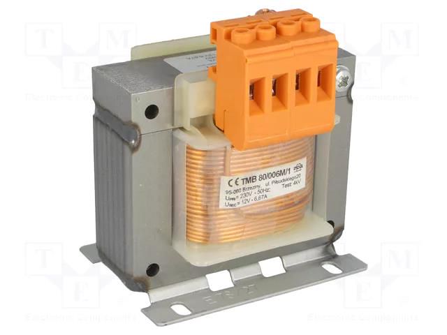 Transformer: mains; 80VA; 230VAC; 12V; Leads: terminal block; IP00 INDEL TMB80/12V