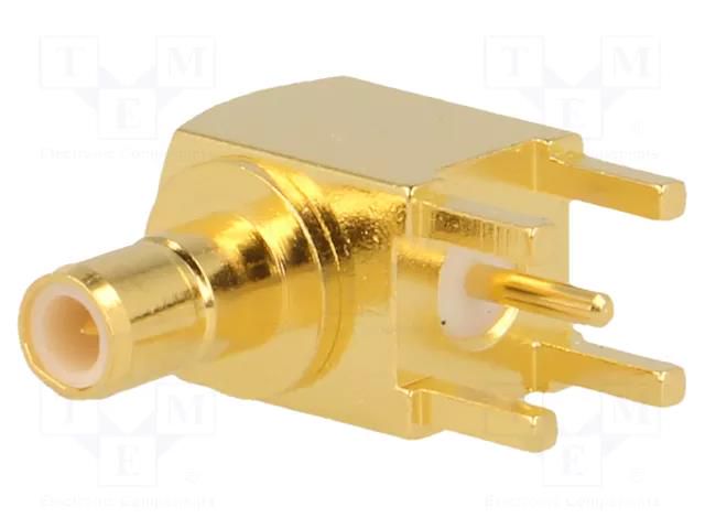 Connector: SMB; socket; male; angled 90°; 50Ω; THT; PTFE AMPHENOL RF SMB1252B13G50