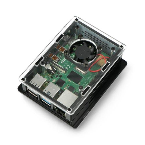 Case for Raspberry Pi 4B box V2 for DIN rail - black and transparent + fan GRL-17661 5904422328306