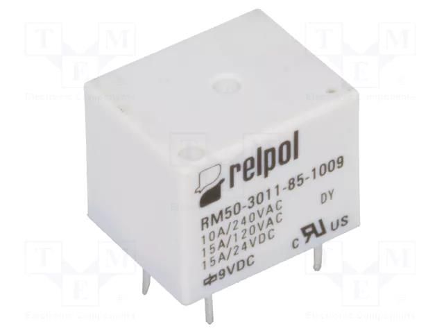 Relay: electromagnetic; SPDT; Ucoil: 9VDC; 10A; RM50; max.277VAC RELPOL RM50-P-09
