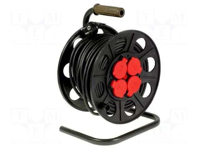 Extension lead; 3x1.5mm2; reel; Sockets: 4; rubber; black; 25m; 16A JONEX PS-BTG/IP44/25-1.5