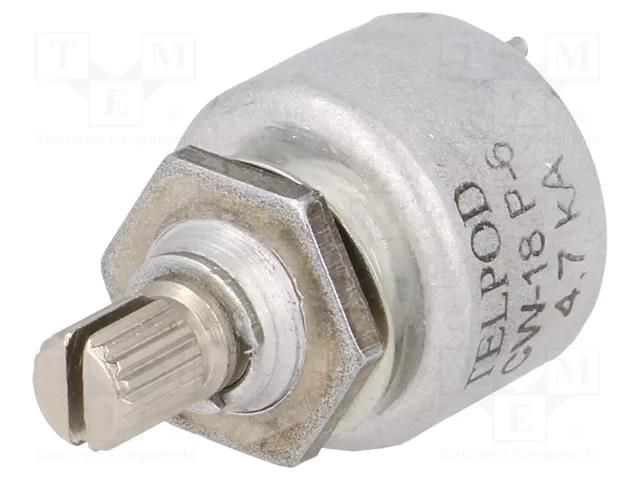 Potentiometer: shaft; single turn; 4.7kΩ; 1W; ±20%; 4mm; linear; THT TELPOD CW-18-4K7-P6