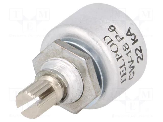 Potentiometer: shaft; single turn; 22kΩ; 1W; ±20%; 6mm; linear; THT TELPOD CW-18-22K-P6