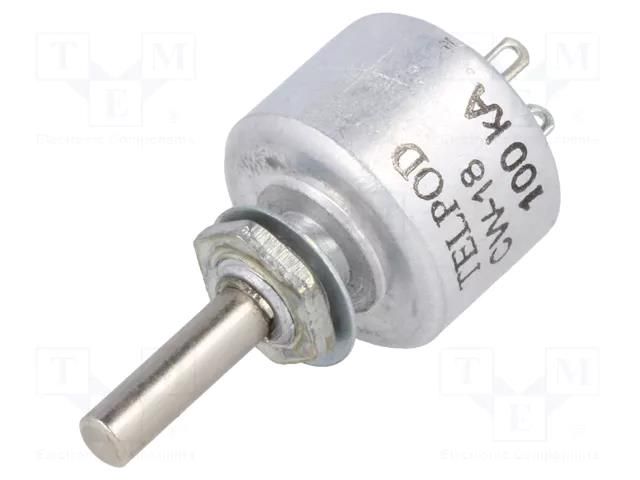 Potentiometer: shaft; single turn; 100kΩ; 1W; ±20%; 4mm; linear; THT TELPOD CW-18-100K-P4