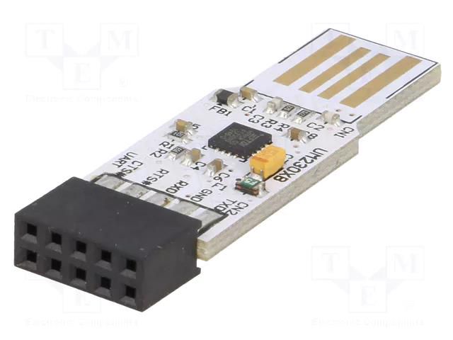 Module: USB; basic UART; plugs directly to USB host connector FTDI UMFT230XB-01