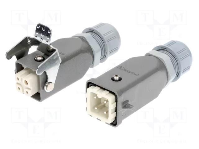 Connector: HDC; male + female; PIN: 4; 3+PE; size 3A; for cable MOLEX MX-93608-0390