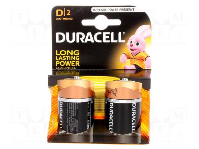 Battery: alkaline; D; 1.5V; non-rechargeable; 2pcs; BASIC DURACELL BAT-LR20/DR-B2