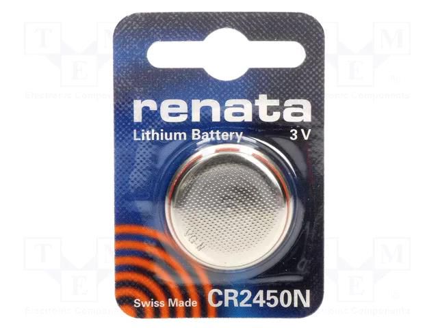 Battery: lithium; CR2450,coin; 3V; 540mAh; non-rechargeable; 1pcs. RENATA BAT-CR2450N/RE-B