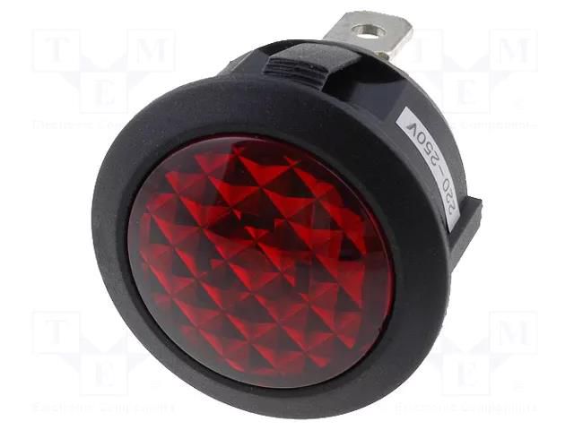 Indicator: with neon lamp; prominent; red; 230VAC; Cutout: Ø20mm SCI R9-92N-02-R