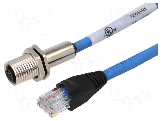 Adapter; M12 female,RJ45 plug; D code-Ethernet; PIN: 4; IP65; 5m AMPHENOL P29930-M5