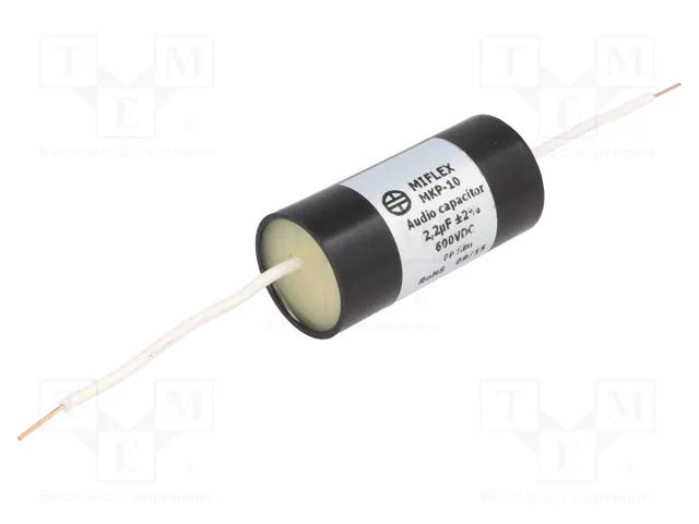 Capacitor: polypropylene; 2.2uF; 600VDC; ±2%; Ø25x51mm; THT; 0.003 MIFLEX MKP10-2.2U/600