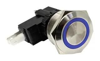 PB SWITCH, SPDT, 15A/250V, 25MM, ILL BLU SAV8F1BSS344