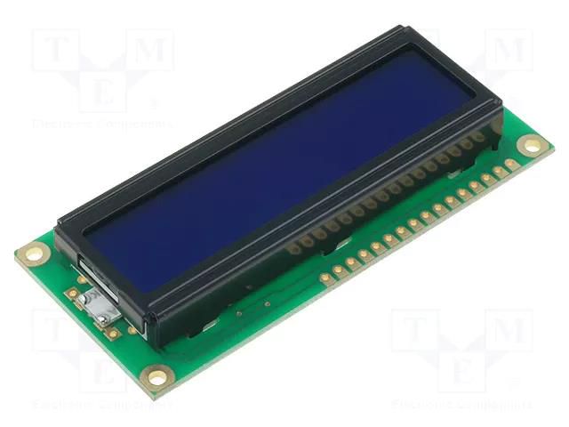 Display: LCD; alphanumeric; STN Negative; 16x2; blue; 80x36x13.2mm RAYSTAR OPTRONICS RC1602B-BIY-CSVD