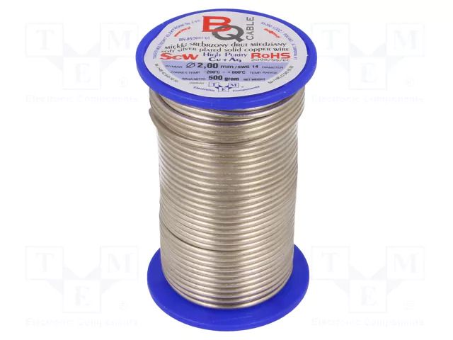 Silver plated copper wires; 2mm; 500g; Cu,silver plated; 16m BQ CABLE SCW-2.00/500