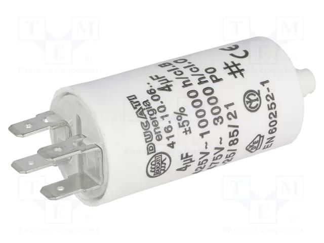 Capacitor: polypropylene; motors, run; 4uF; 425VAC; Ø28x55mm; ±5% DUCATI ENERGIA 4.16.10.06.64