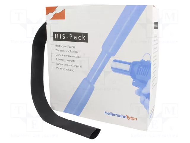 Heat shrink sleeve; 2: 1; 19.1mm; L: 5m; black; cardboard packaging HELLERMANNTYTON HIS-19.1/9.5-BK
