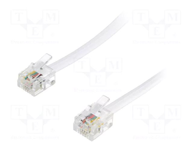 Cable: telephone; RJ11 plug,both sides; 2m; white BQ CABLE TEL-RJ11-WH/02