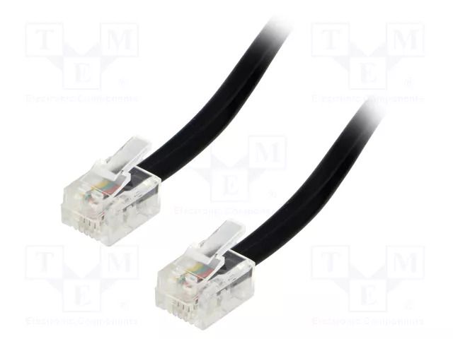Cable: telephone; RJ11 plug,both sides; 15m; black BQ CABLE TEL-RJ11-BK/15