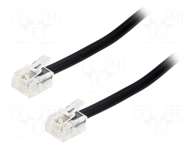 Cable: telephone; RJ11 plug,both sides; 1m; black BQ CABLE TEL-RJ11-BK/01