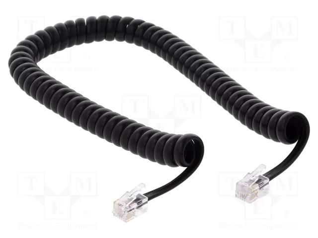 Cable: telephone; coiled,interlaced; RJ9 plug,both sides; black BQ CABLE TEL-4C-02T-BK