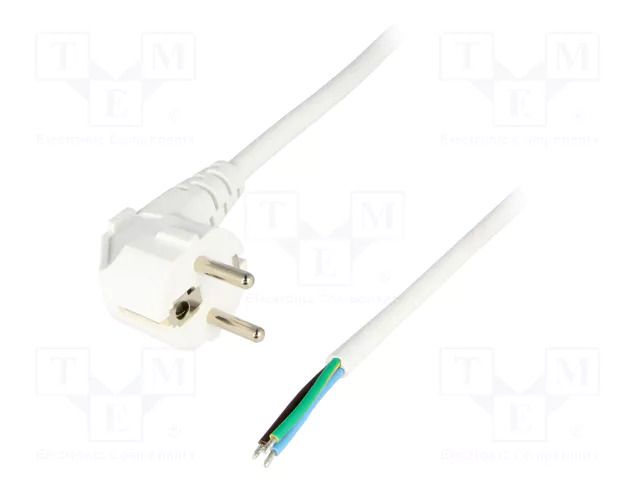 Cable; 3x1mm2; CEE 7/7 (E/F) plug angled,wires; PVC; 2.5m; white LIAN DUNG S3-3/10/2.5WH