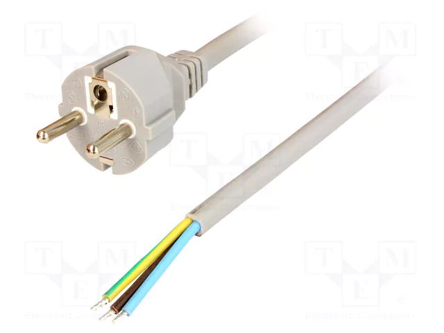 Cable; 3x1.5mm2; CEE 7/7 (E/F) plug,wires; PVC; 5m; grey; 16A; 250V LIAN DUNG S2-3/15/5GY