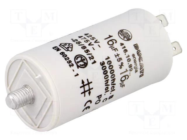 Capacitor: polypropylene; motors, run; 16uF; 425VAC; Ø36x70mm; ±5% DUCATI ENERGIA 4.16.10.99.64