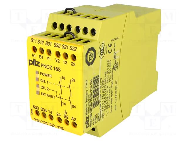 Module: safety relay; 230VAC; Contacts: NO x2; IN: 2; OUT: 2; IP40 PILZ 774076