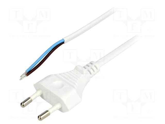 Cable; 2x0.75mm2; CEE 7/16 (C) plug,wires; PVC; 2.5m; white; 2.5A LIAN DUNG S1-2/07/2.5WH