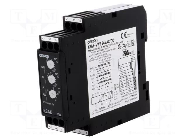 Voltage monitoring relay; undervoltage,overvoltage; 24VAC; SPDT OMRON K8AK-VW2-24