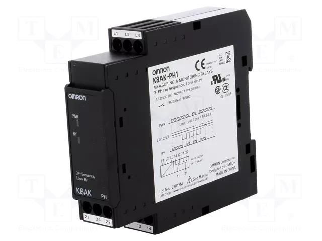 Voltage monitoring relay; phase sequence,phase failure; DPDT OMRON K8AK-PH1
