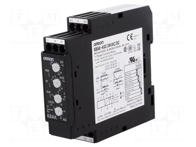 Current monitoring relay; AC current,DC current; 24VAC; 24VDC OMRON K8AK-AS2-24