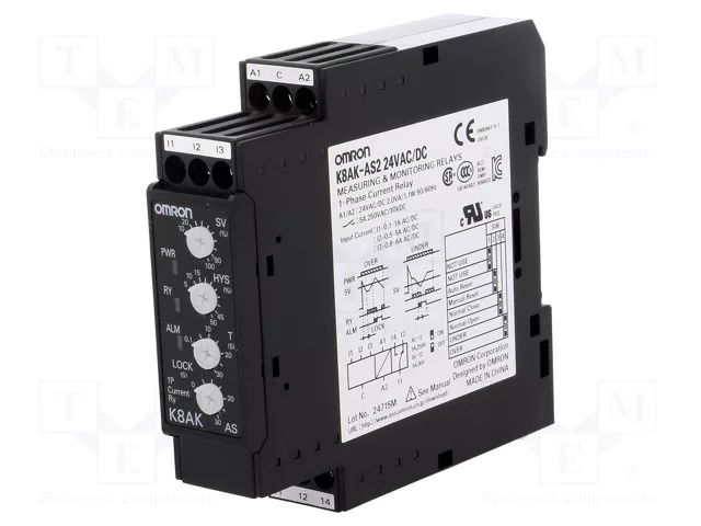 Current monitoring relay; AC current,DC current; 24VAC; 24VDC OMRON K8AK-AS2-24