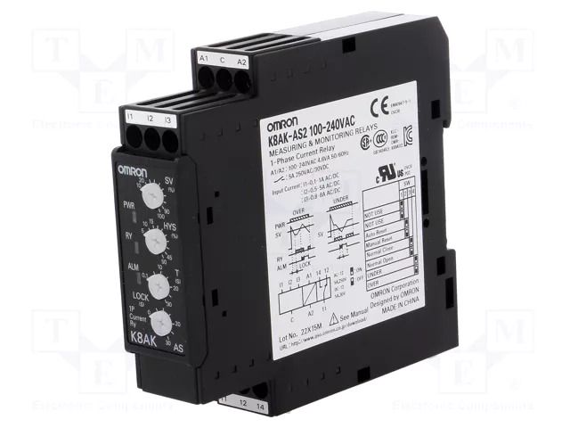 Current monitoring relay; AC current,DC current; 100÷240VAC OMRON K8AK-AS2-230